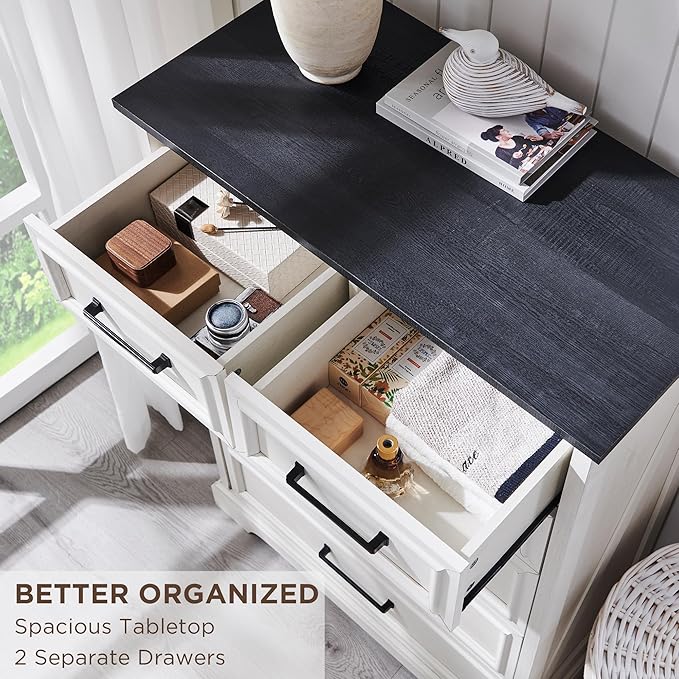 6 Drawer Dresser, Farmhouse Chest of Drawers for Bedroom, 44" Tall Dresser with Large Metal Handles, Wood Drawer Organizer for Living Room, Hallway, Closet - White