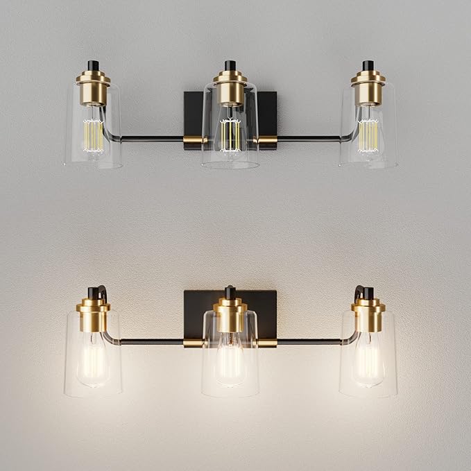 SOLFART Bathroom Light Fixtures 3-Light Vintage Bathroom Vanity Light Over Mirror Wall Sconces in Black Brass Vanity Lights for Bath(Brass)