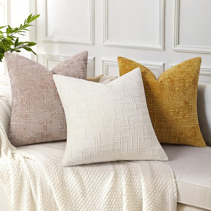 decorUhome Fall Oatmeal Chenille Throw Pillow Covers 12x20 Set of 2 Thick Textured Slubby Couch Pillow Covers Farmhouse Accent Modern Neutral Decorative Pillow Cases for Bed Sofa Living Room