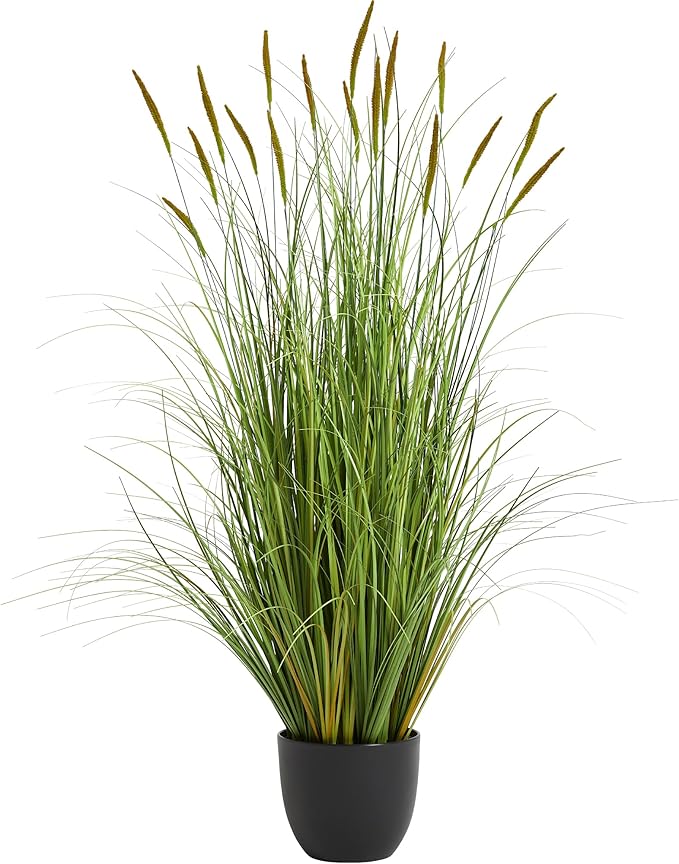 KOL 4ft Artificial Cattail Grass, 47.2in Artificial Indoor Outdoor Fake Onion Plant, Home Office Decor Floor Plants & Flowers in Pot Faux Plant Greenery, Housewarming Gift Reed Grass, Green