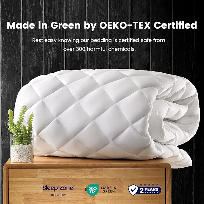 SLEEP ZONE Cooling Mattress Pad King Non Slip, Breathable Bed Cover with Down Alternative Filling Mattress Protector, Easy Washable (White, King, 78x80)