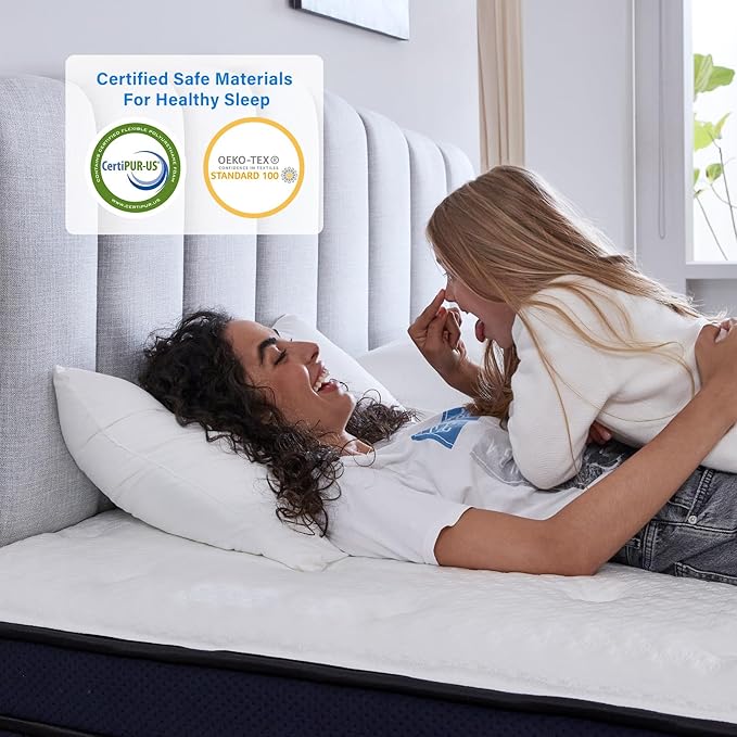 Suiforlun 14 Inch Full Mattress with Ice Silk Cover, Euro Top Hybrid Gel Memory Foam with 7-Zone Individually Wrapped Coils, Medium Firm Full Size Mattress for Pressure Relief