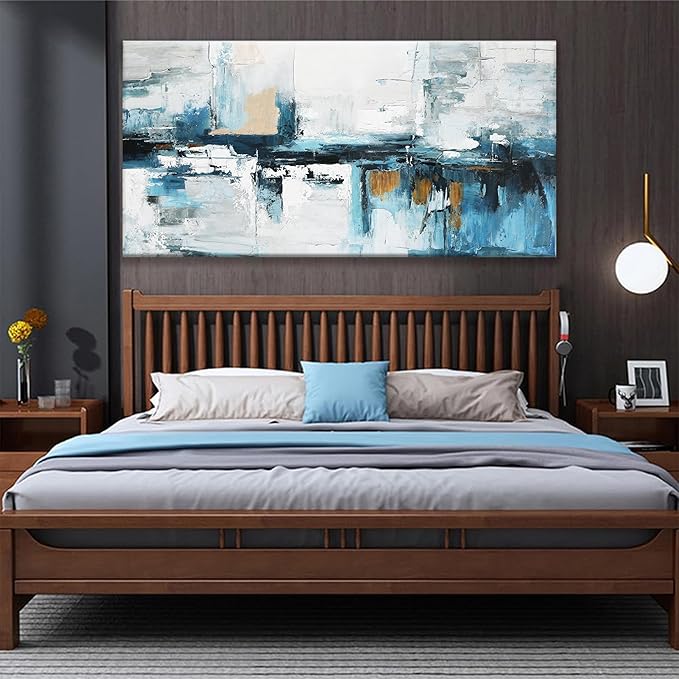 Tsomzxng Abstract Wall Art For Living Room Canvas Art Wall Decor Large Blue White Wall Art Office Abstract Painting For Home Bedroom Decor Hotel Artwork 29x58 Inch