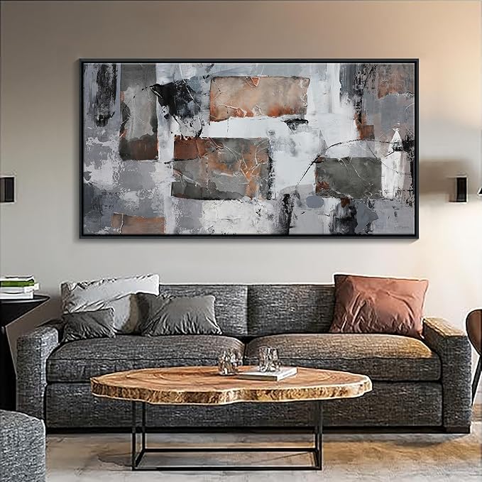 Large Abstract Wall Art - Gray and Black Modern Canvas Wall artwork, Framed Room Wall Decor for Living Room, Bedroom, and Office, Aesthetic Bedroom Wall Art Above Bed, Office Decorations for Work