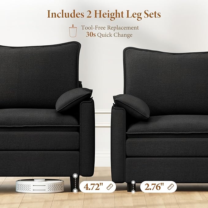 Vesgantti 142" U Shaped Sectional Couch, Comfy Cloud Modular Sectional Sofa with 2 Ottoman Deep Seat Chenille Modern Cloud Sofa, Modular Sofas for Living Room, Bedroom and Apartment, Black