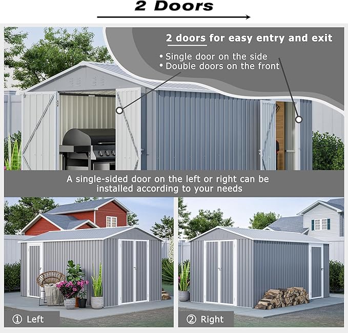 8x12 Ft Large Metal Outdoor Storage Shed with Floor Frame & Lock, Durable Waterproof & Windproof Tool Shed for Garden, Backyard, Patio