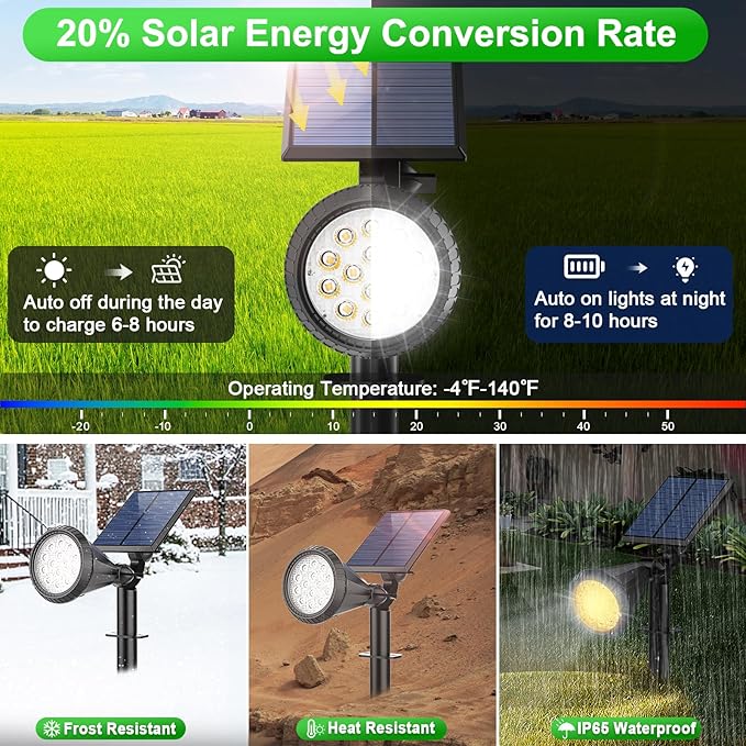 Solar Lights Outdoor Waterproof Color Changing 180° Adjustable RGB Solar Powered Landscape Spot Lights for Yard 7 Lighting Modes Solar Spotlights for Pathway Garden Outside (8 Pack)