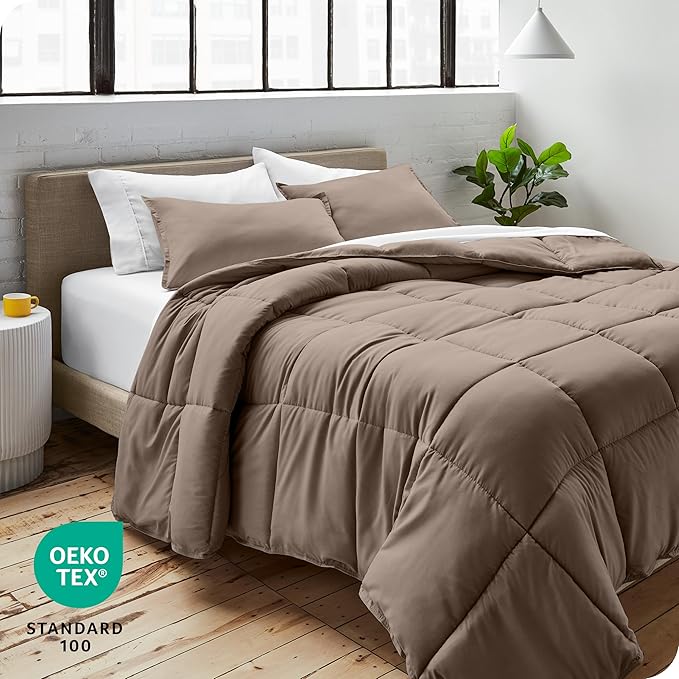 Bare Home Comforter Set - Size - Ultra-Soft - Goose Down Alternative - Premium 1800 Series - All Season Warmth (King/Cal King, Taupe)