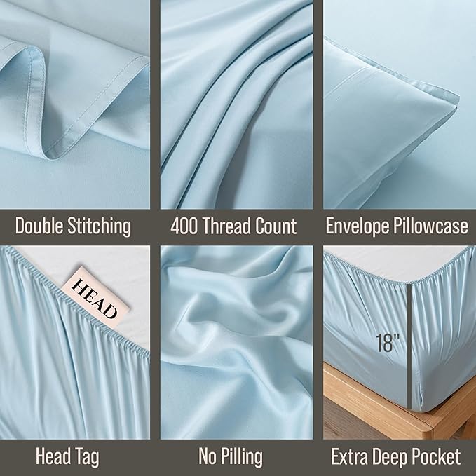 Bella Coterie Luxury Bamboo Viscose Split King Size Sheet Set | 100% Organically Grown | Ultra Soft | Cooling for Hot Sleepers | 18" Deep Pocket [Coastal Blue]