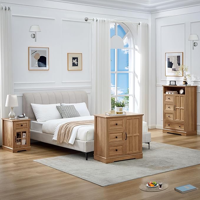 3+1 Dresser for Bedroom, Log Dressers Storage with Wooden Drawers and Cross Door, TV Stand Chest of Drawers for Bedroom, Living Room