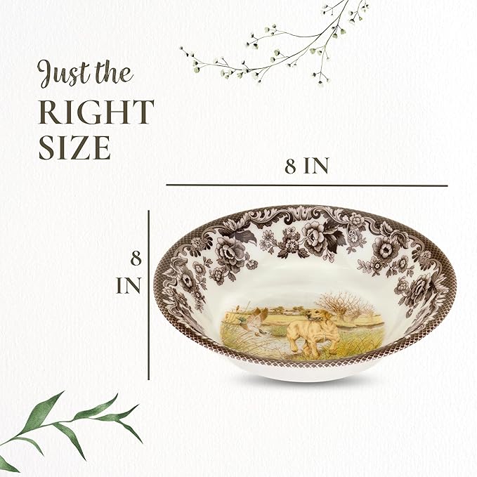 Spode Hunting Dogs Yellow Labrador Retriever 8" Ascot Cereal Bowl - Dog-Themed Rustic Decor, Ideal for Holiday Breakfasts & Collectors, Fine Earthenware - Microwave & Dishwasher Safe, Made in England
