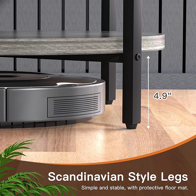 Coffee Table, 2 Tier Coffee Tables for Living Room, Round Coffee Table with Storage, Floor Table for Bedroom, Home Office, Dark Gray (27.6" D x 17.7" H)