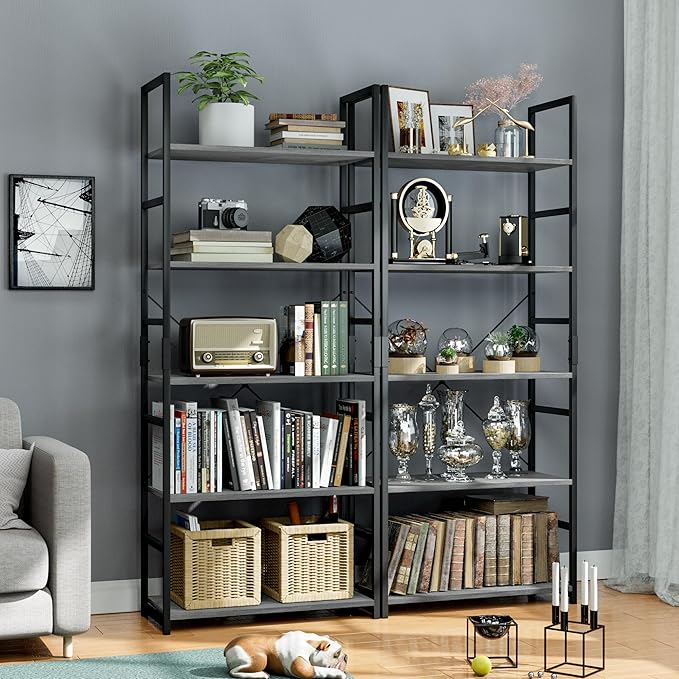 OTK 5 Tier Bookshelf, Tall Bookcase, Office Shelf Storage Organizer, Modern Book Shelf for Living Room, Bedroom, and Home Office, Dark Grey