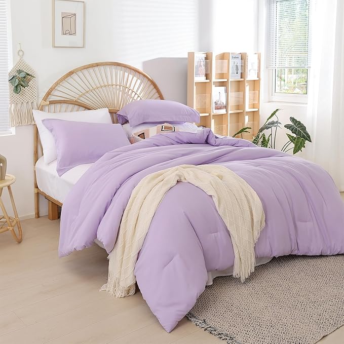 weigelia Full Size Comforter Set 7 Pieces Lavender Purple Comforter Set with Sheets Bed in a Bag Full Fluffy Bedding Set with Sheets for All Season
