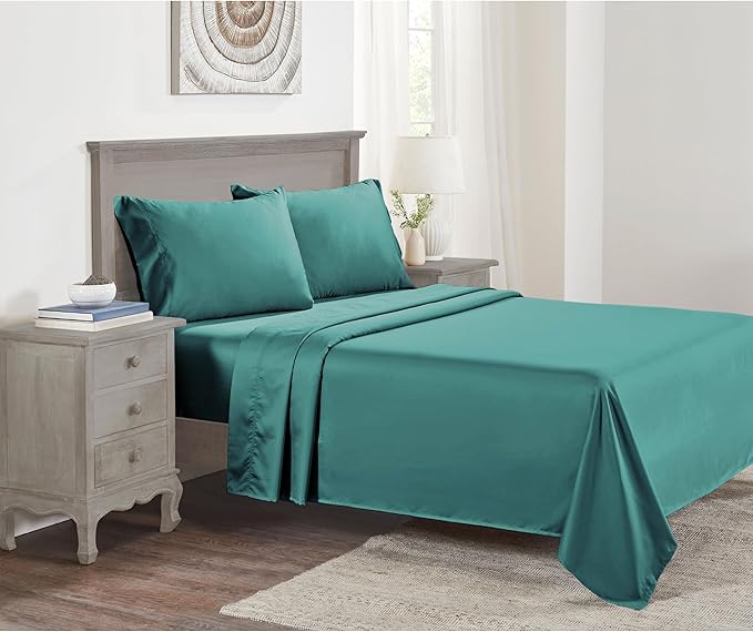 California Design Den Cooling Sheets Twin Size Set - Luxury 600 Thread Count 100% Cotton, Sateen Weave, Deep Pocket Twin Cotton Sheets Sets, Hotel Quality Bedding,Cool Sheets for Hot Sleepers - Teal