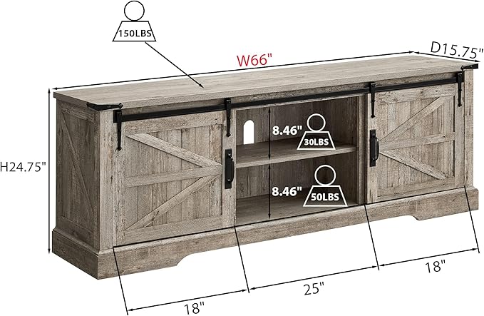 T4TREAM Farmhouse TV Stand for 75 Inch TV, Rustic Entertainment Center w/Sliding Barn Door, Large Media Console Cabinet w/Storage Shelves, Wood Television Stand for Living Room, Light Rustic Oak