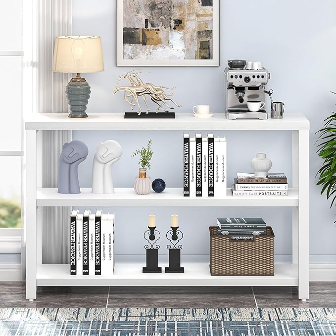 EXCEFUR Modern Entryway Table, Sofa Console Tables for Living Room, 3 Tier Foyer Table for Hallway, Behind Couch (47 Inch, White)