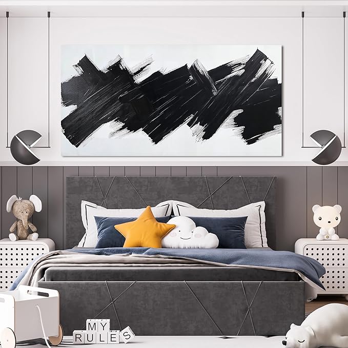 Abstract Wall Art Decor Modern Large Wall Art For Living Room Black Minimalist Wall Art Canvas Prints Black Abstract Art Wall Decorations Artwork for Walls Art Work For Home Office Wall Decor 24" X 48"