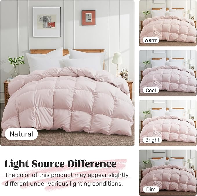 Joysoul Queen Size Down Comforter - All Season Ultra Soft Goose Down & Feather Fiber Fill, Luxury Hotel Pink Duvet Insert with Corner Tabs (88" X 88")