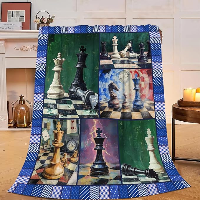 Yibuda Chess Blanket Chess Board Flannel Plush Throw Blanket Cozy Board Game Decor Fleece Stuff Blanket Gifts for Lover Girls Boys Kids Adults Women Bed Travel 40"x50"