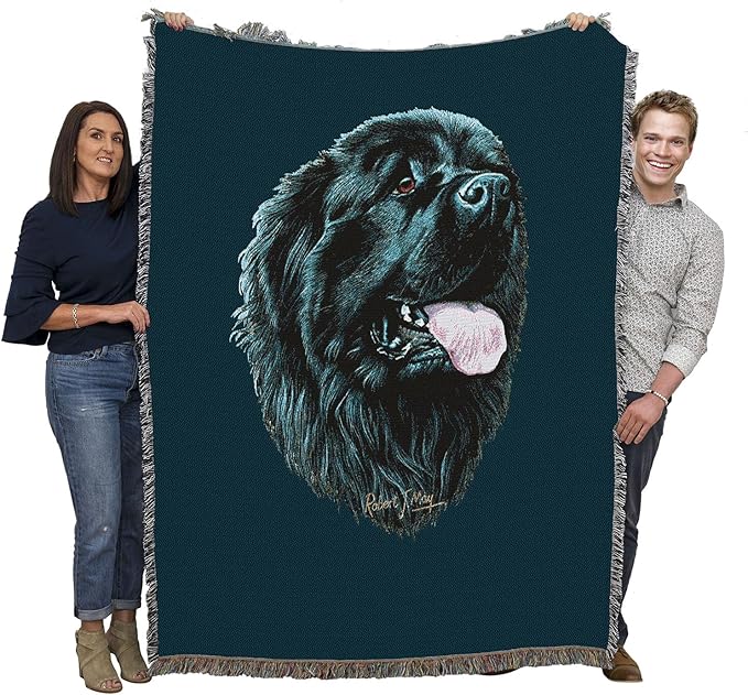 Pure Country Weavers Newfoundland Dog Woven Blanket Blue by Robert May - Gift Cotton Tapestry Throw - Made in The USA - 72" x 54"