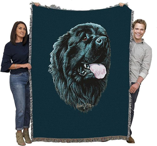 Pure Country Weavers Newfoundland Dog Woven Blanket Blue by Robert May - Gift Cotton Tapestry Throw - Made in The USA - 72" x 54"