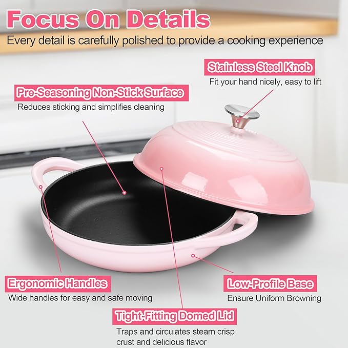 TeamFar Cast Iron Bread Dutch Oven, 6 Qt Enameled Dutch Oven Pot for Sourdough Bread Baking, with Tall Dome Lid & Round Base Pan, Self-Basting & Even-Heating, Heavy-Duty & Non-stick, Pink