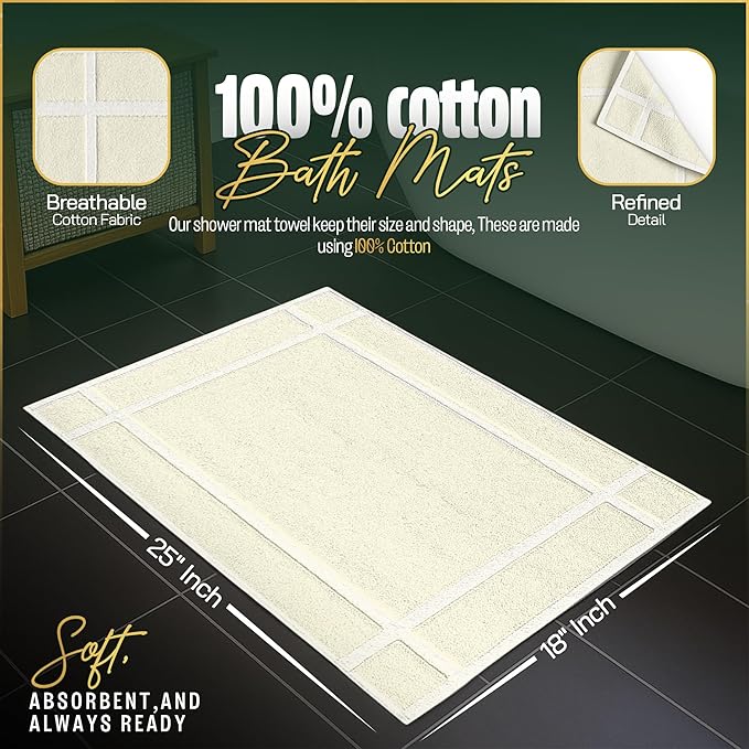 Pearl Linens Pack of 6 100% Cotton Bath Mat 18x25 inches, Soft & Absorbent Quick Dry Bathroom Mat Set, Not Bathroom Rugs, After Shower Mat, Bath Tub Mat, 687 GSM, Machine Washable, Ivory