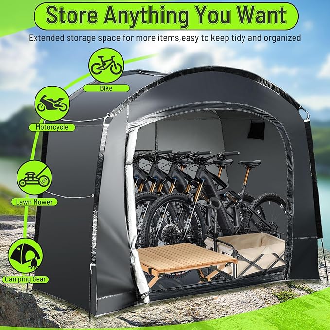 Bike Storage Tent Sheds, Waterproof Storage, 7.22 * 4.92 * 6ft Bicycle Shed Tent, Outdoor Shelter with Carry Bag for Motorcycle, Garden Tool, Outdoor Activities - L