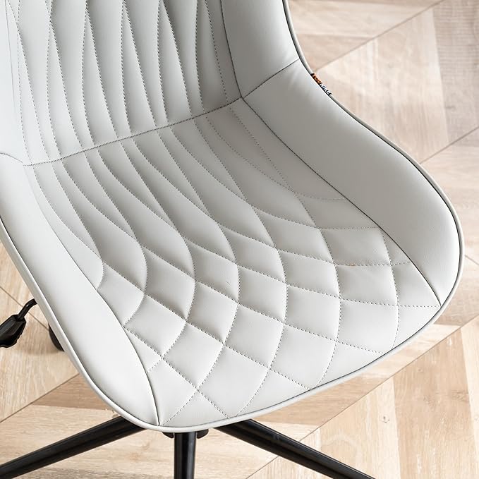 YOUNIKE Grey Ergonomic Home Office Desk Chair Armless Comfy Small Criss Cross Chair with Wheels Swivel Adjustable Modern Vanity Chair Wide Back Cute Leather Upholstered Rolling Task Chair No Arms