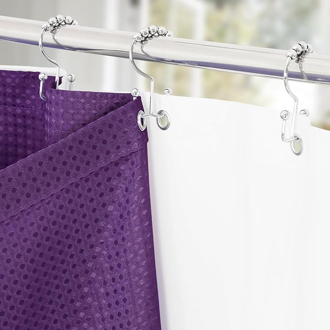 3 in 1 Shower Curtain Set, Purple Waffle Shower Curtain and PEVA Liner Set with 12 Stainless Steel Shower Curtain Hooks, Waterproof Fabric Shower Curtains for Bathroom, 72 W x 72 H
