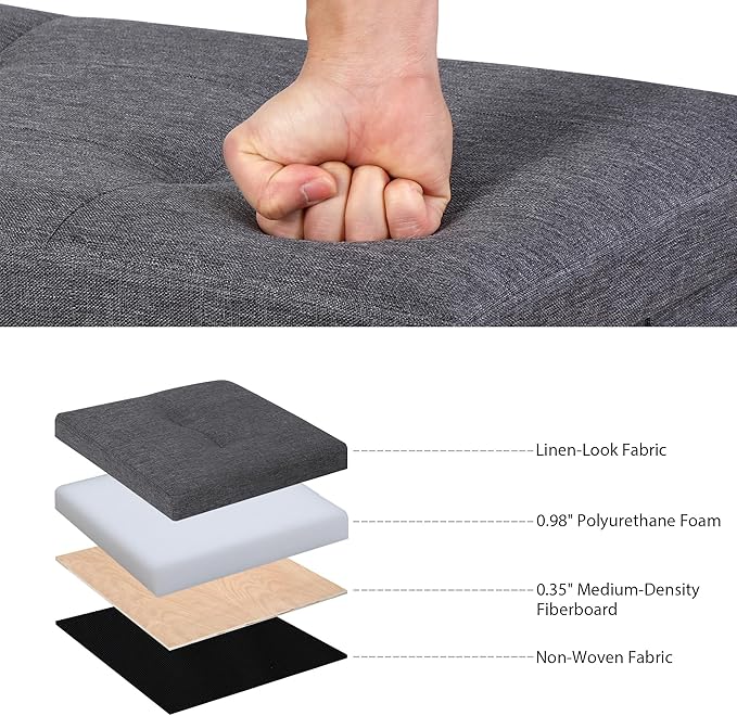 SUPER DEAL Folding Storage Ottoman Bench Foot Rest Storage Chest,15 x 43 x 15 Inches End of Bed Bench with Divider for Living Room Bedroom Entryway, 660 lbs Load Capacity, Linen Fabric, Dark Grey