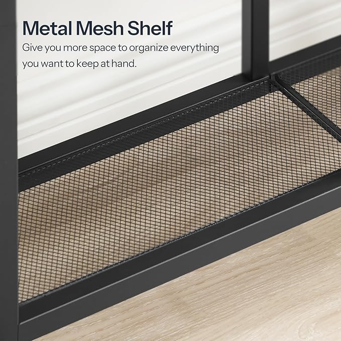 HOOBRO Narrow Console Table, Sofa Table, 4-Tier Industrial Hallway Table with Metal Mesh Shelf, Entryway Table with Adjustable Feet, for Entryway, Living Room, Hallway, Black BB79XG01