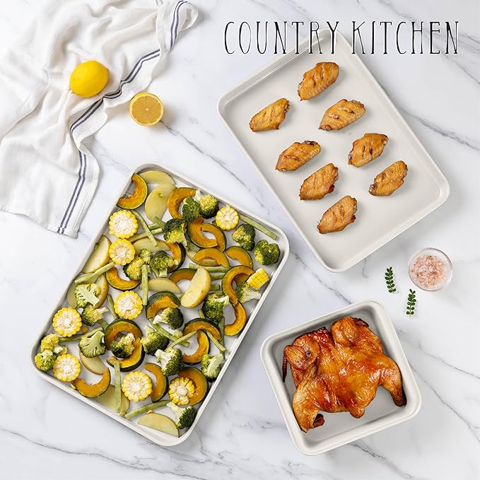 Country Kitchen Nonstick Stackable Bakeware Set - Durable, Easy Release Baking Set, Cream, 13 Pcs