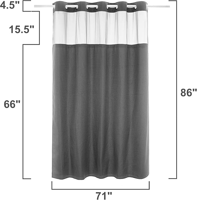 River Dream Heavyweight No Hooks Required Dotted Waffle Weave Shower Curtain with Snap in Liner -Extra Long 71W x 86H,Hotel Grade,Spa Like Bath Curtain,Graphite Grey