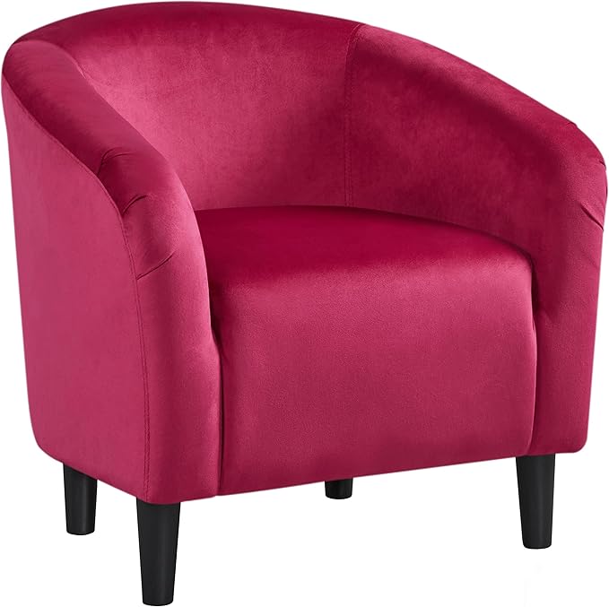 Yaheetech Club Chair, Velvet Accent Chair Upholstered Barrel Chair Sitting Chair with Armrest and Low Back for Living Room Bedroom, Rose Red
