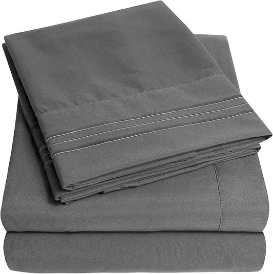 1500 Supreme Collection Extra Deep Pocket Sheets Set - Luxury Soft Bed Sheets, Wrinkle Free, Bedding, Over 40 Colors, 21 inch Extra Deep Pocket, Twin, Gray
