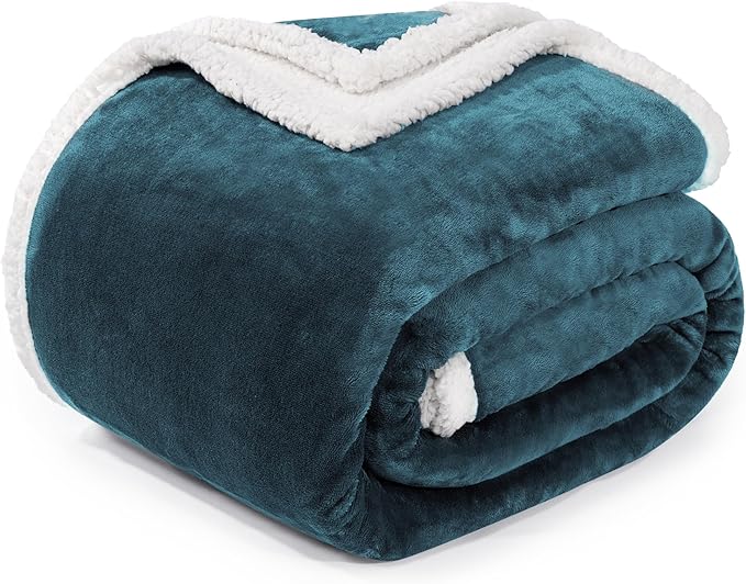 BEAUTEX Sherpa Fleece Throw Blankets, Soft Fluffy Flannel Plush Blanket and Throw, Fuzzy Cozy Cuddle Blankets for Couch Bed Sofa Adults (50" x 60", Dusty Blue)