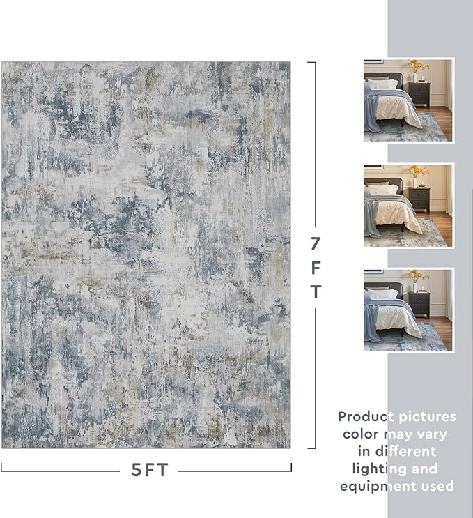tchdio Area Rug 5x7 Rugs for Living Room- Abstract Soft Living Room Rug-Non Slip Carpet-Machine Washable Rug for Bedroom Dining Room Home Office Modern Rugs Light Grey/Brown/Beige