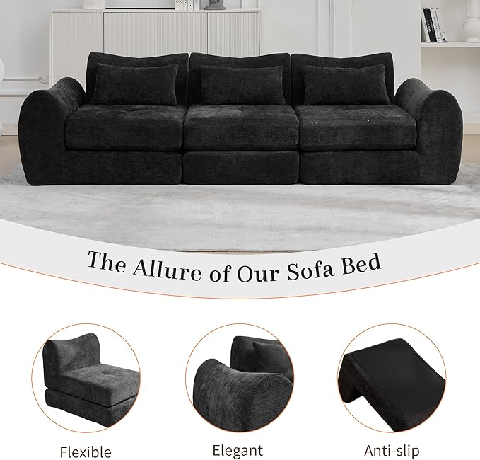 MAXMAXX 102" Modular Sectional Cloud Sofa,4-in-1 Folding Convertible Sofa Bed, Floor Boneless Couch, Modular Cushion Couch,Suitable for Living Room,Bedroom and Recreation Room (Black)