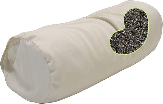 Bean Products WheatDreamz Neck Roll Pillow + Natural Case - 100% Organic Cotton - Filled with Organic Buckwheat - 4" x 12"+case