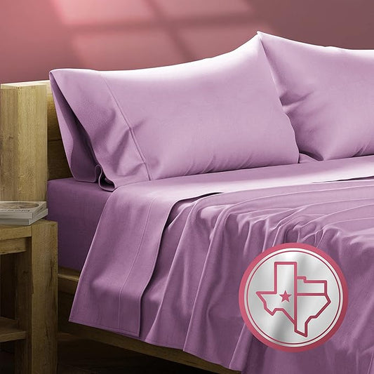TEXAS LINEN CO. Egyptian Cotton California King Bed Sheets - 800 Thread Count 4 PC Plum Bed Sheet for Calking Size Bed, Extra Long Staple Sateen Deep Pocket Luxury Hotel Sheets, Soft Cooling Sheets