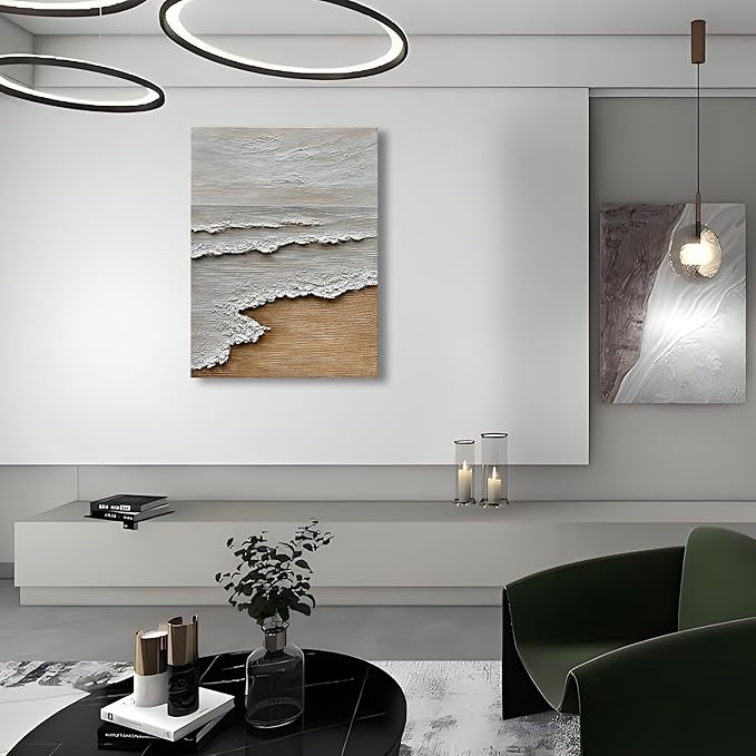 Art Hand Painted Modern Abstract Art Oil Painting White Sea Wave Landscape Home Office Corridor Wall Decorative Art 40x28 Inch