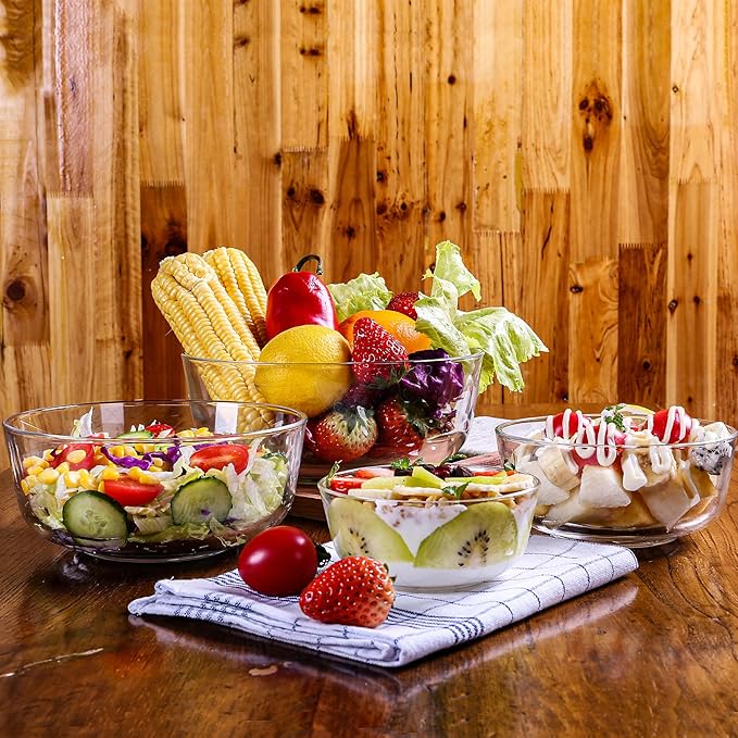 Glass Mixing Bowls Set of 4 - Stackable Kitchen Prepping, Baking, Cooking Prep, Serving Bowls - Dishwasher, Microwave and Freezer Safe (0.29QT, 0.62QT, 1.22QT, 2.2QT)