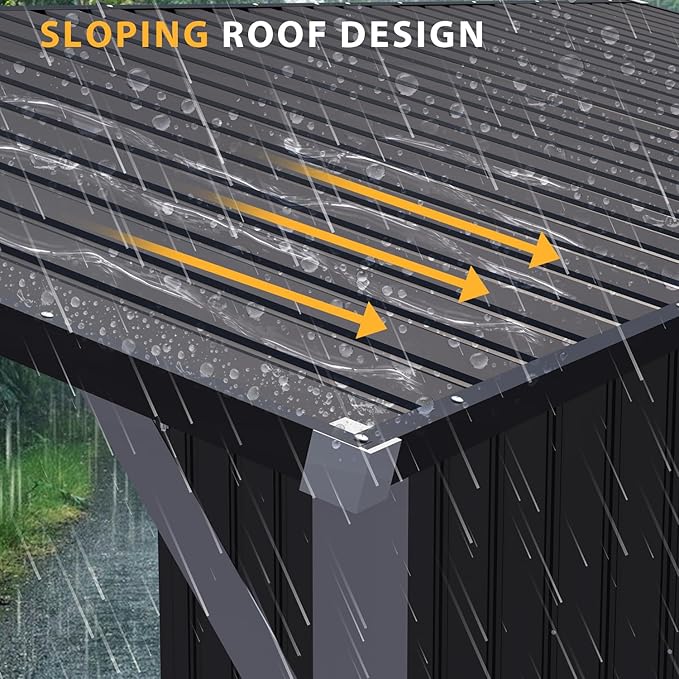 AECOJOY Outdoor Open-Sided Metal Storage Shed, 8' x 6' Sheds & Outdoor Storage with 48 Sq. Ft Covered, 6x8 Small 2-in-1 Tool Shed with Attached Hardtop Metal Pergola Gazebo for Patio