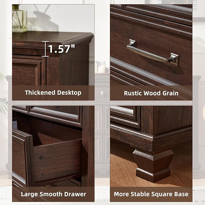 Farmhouse 7 Drawer Dresser for Bedroom, 54” Wide Dresser for Closet, Large Rustic Wooden Dressers, Chest of Drawers for Bedroom, Living Room, Entryway, Walnut
