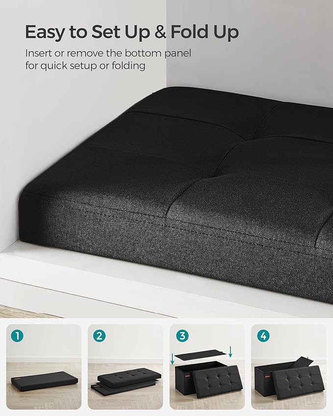 SONGMICS Mazie Collection - 30 Inches Folding Storage Ottoman Bench, Ottoman Foot Rest, End of Bed Bench, Storage Chest, Load 660 lb, for Living Room, Bedroom, Entryway, Ink Black ULSF047B01