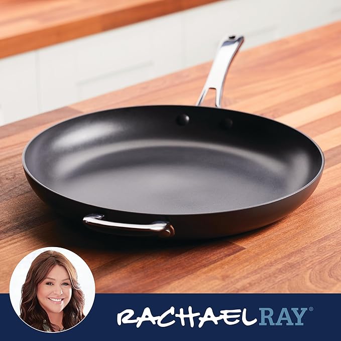 Rachael Ray Cook + Create Hard Anodized Nonstick Frying Pan/Skillet with Helper Handle, 14 Inch - Black