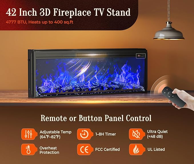 PRAISUN 70'' Fireplace TV Stand with 42'' Electric Fireplace, Farmhouse TV Stand for 65 75 Inch TV, Entertainment Center TV Console with 3 Drawers, Fluted Design, for Living Room, Distressed White