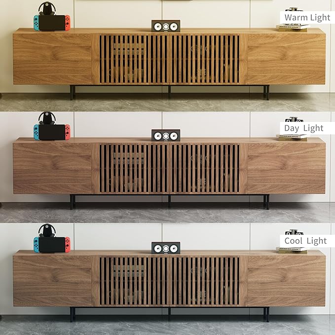 Modern Walnut TV Console for 70 Inch Screen – Long 70.87” Media Unit with Grille Doors and Drawers, Great for Living Rooms & Bedrooms